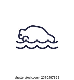 Flood icon, car drowning line vector