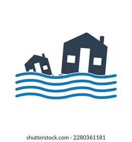 Flood Icon. Contain House and Wave Signs. Editable Vector EPS Symbol Illustration.