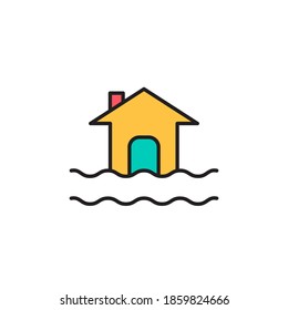 flood icon filled outline style. colored weather icon. isolated on white background
