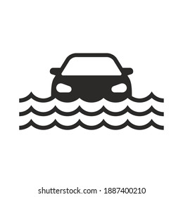 Flood icon. Flooded car. Car insurance. Natural disaster. Vector icon isolated on white background.