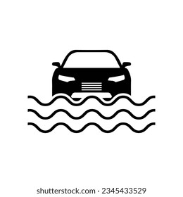 Flood icon. Flooded car. Car insurance. Natural disaster. Vector icon isolated on white background.