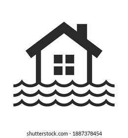 Flood icon. Flooded home. Home insurance. Natural disaster. Vector icon isolated on white background.