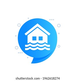 Flood icon with a house, vector