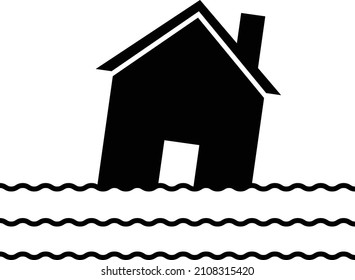 Flood icon on white background. Flooded home sign. natural disaster symbol. flat style.