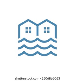 Symbol für Überschwemmung. Flusswasser Naturkatastrophe Schaden Heimvektor Symbol. Tsunami-Katastrophenzeichen für UI-Designs.