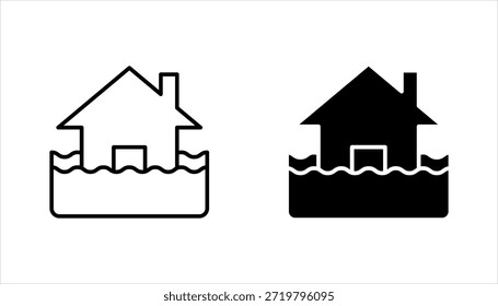 ícone de inundação definido. Ícone de vetor de danos causados por desastres naturais em águas fluviais. Sinal de desastre do tsunami, ilustração vetorial no fundo branco