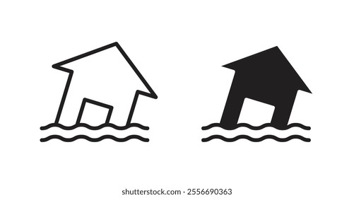 Flood icon set in Thin line black color.