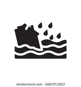 Diseño plano de la ilustración del Vector de la silueta del icono de la inundación en el fondo blanco