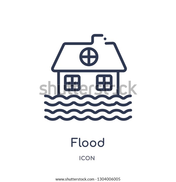 flood icon from weather outline\
collection. Thin line flood icon isolated on white\
background.