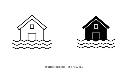 Flood icons collection in Filled flat and thin line style.