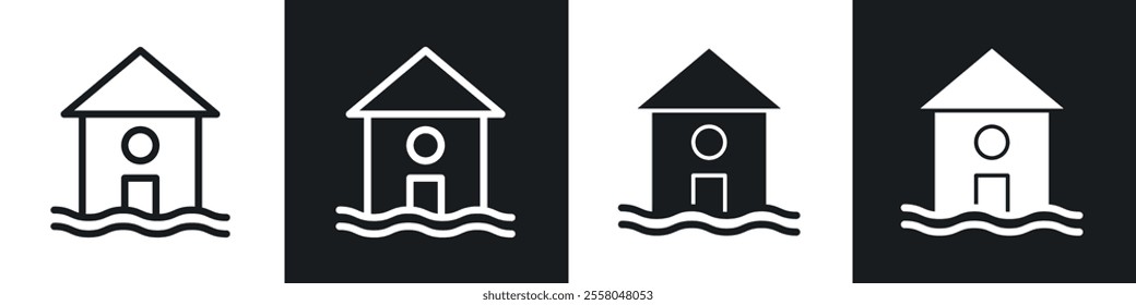 Flood icons pack in black and white filled and outlined versions.