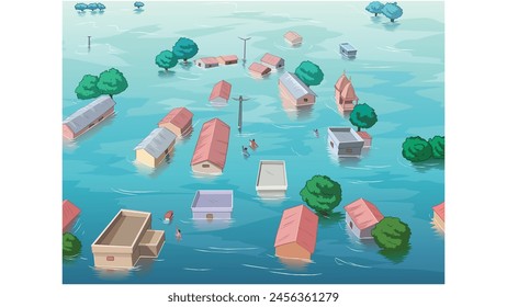 flood in indian village vector