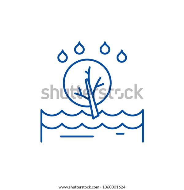 Flood line icon concept. Flood flat  vector\
symbol, sign, outline\
illustration.