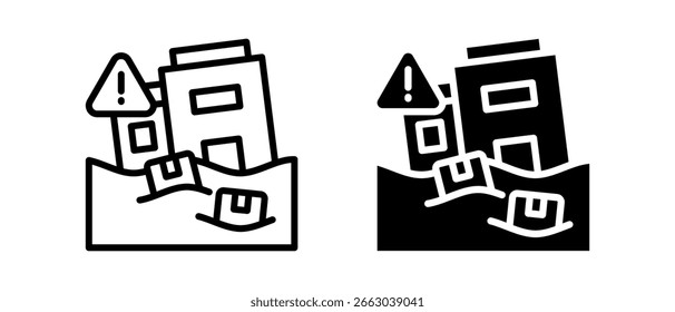 Conjunto de íconos múltiples de inundación de Ilustración vectorial de dos líneas y glifos