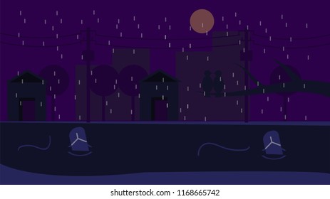 Flood on a rainy day. Vector illustrations