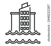 Flood problem city icon outline vector. Climate change disasters. Ocean erosion