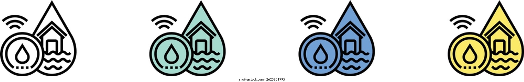 flood sensor icon. Outline, Green, Blue and Yellow Style Design Isolated On White Background