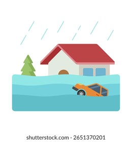 Inundação Casas Submersas em Design Plano