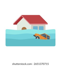 Inundação Casas Submersas em Design Plano