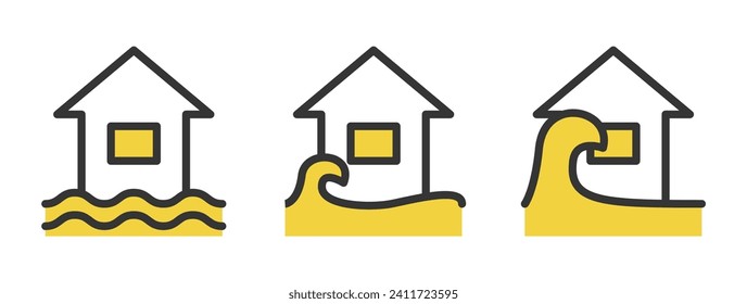 Conjunto de ilustraciones de inundaciones y tsunamis