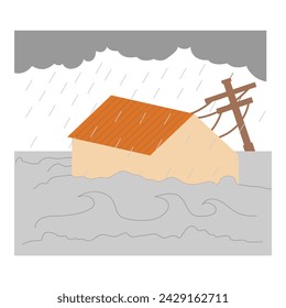 Flood. Vector illustration in flat style with climate change theme. Editable vector illustration.