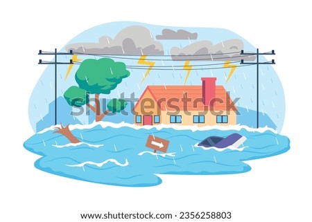 Flood vector illustration. Natural disaster vector illustration.