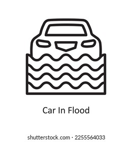 Ilustración de diseño de iconos de contorno de vector de inundación. Símbolo de accidente de coche en el archivo EPS 10 de fondo blanco