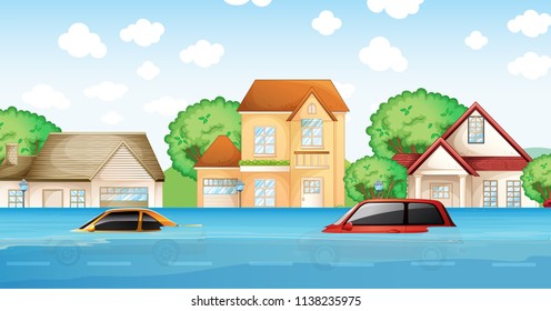 Flood Village Illustration Stock Vector (Royalty Free) 1138235975 ...