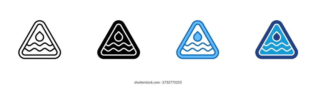 Flood Warning Multiple Style Icon Design Vector - Warning sign with water level symbol indicating flood risk and emergency alert