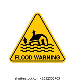 Flood Warning Sign bord design Extreme Weather, Floodwaters, and Emergency Risk Alert Vector Illustration