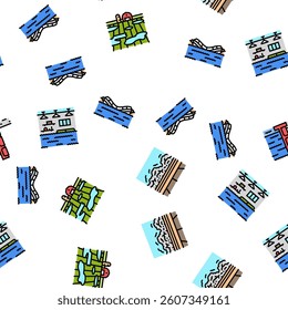 flood water disaster rain vector seamless pattern thin line illustration