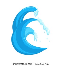 Flood waves element. Tsinami storm wave isolated in white background. Cartoon vector illustration