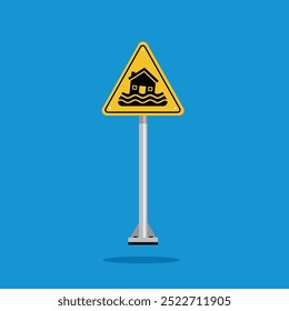 flood wearing zone warning sign on yellow triangle board. Suitable for posters and web icons