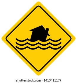 Flood Zone - A Cartoon Illustration Of A Flash Flood Sign.