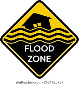 Flood zone road signs, labels or stickers to make people aware of flood that often occur and need to be prepared