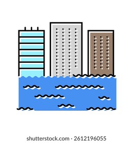 flooded building disaster color icon vector. flooded building disaster sign. isolated symbol illustration