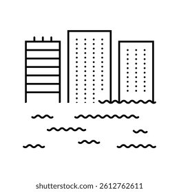 flooded building disaster line icon vector. flooded building disaster sign. isolated contour symbol black illustration