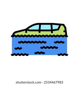 flooded car disaster color icon vector. flooded car disaster sign. isolated symbol illustration