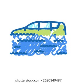 inundado carro desastre ícone doodle esboço vetor. inundado carro sinal de desastre. ilustração símbolo isolado