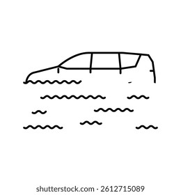 flooded car disaster line icon vector. flooded car disaster sign. isolated contour symbol black illustration