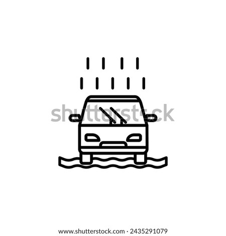 flooded car icon,rainy car,flood disaster.vector white background - editable stroke vector illustration