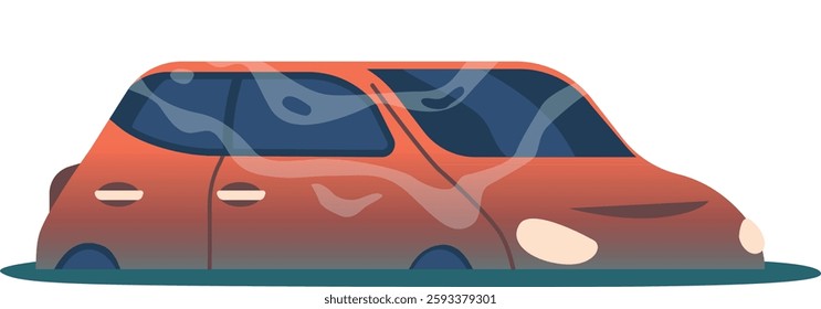 Flooded car vehicle vector illustration
