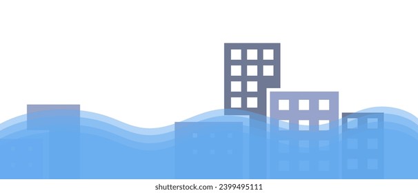 Flooded city in the coastal zone. Climate emergency banner.
