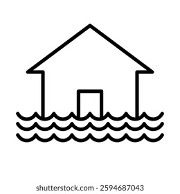 Flooded damaged house icon. Vector.