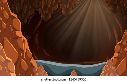 A flooded dark cave illustration
