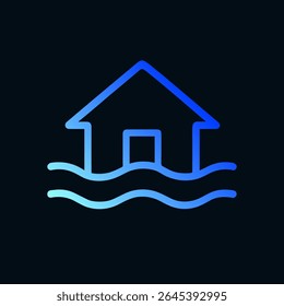 Icono de casa inundada con degradado azul. Ilustración de símbolo de icono