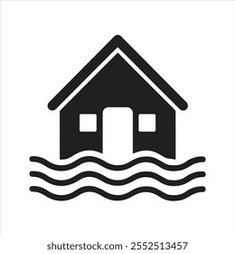 Flooded home icon. Home insurance. Natural disaster icon