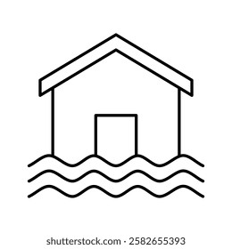 Flooded Home Icon. Flooded Home Vector Icon in line style design. Flooded Home Symbol.