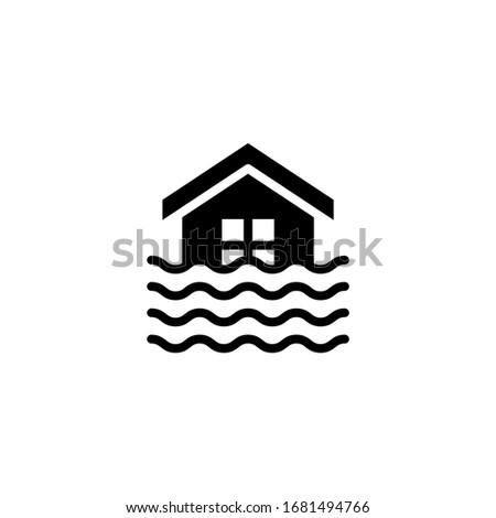 Flooded home vector icon in black solid flat design icon isolated on white background