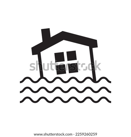 Flooded home vector icon in black solid flat design icon isolated on white background